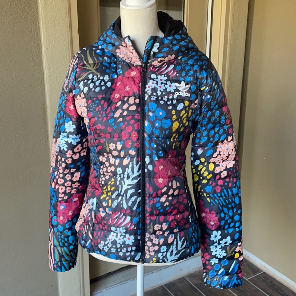 Adidas Floral Slim Hooded Puffer Jacket